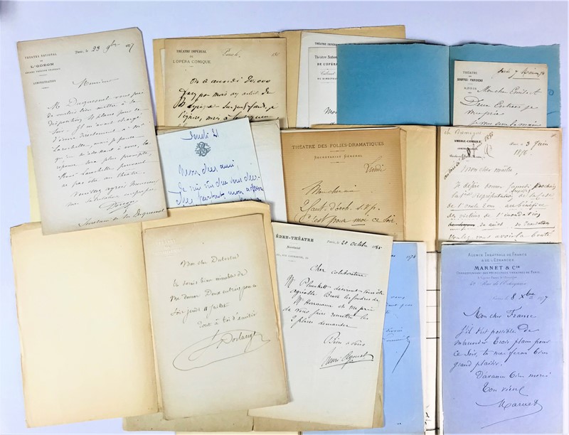 Theaters in Paris. 22 Autograph letters from authors, actors and theater directors. 1861 - 1885  - Auction RARE BOOKS, PRINTS, MAPS AND DOCUMENTS. - Bado e Mart Auctions