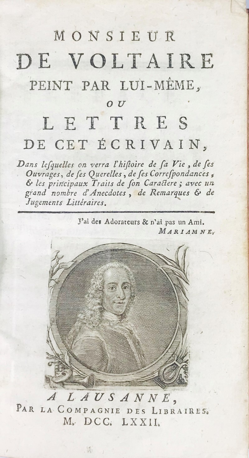 VOLTAIRE. Monsieur de Voltaire peint par lui-m&#234;me, ou lettres de cet &#233;crivain.  - Auction RARE BOOKS, PRINTS, MAPS AND DOCUMENTS. - Bado e Mart Auctions