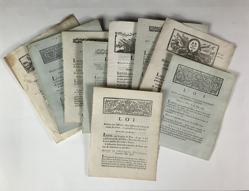 French Revolution. Defense-Army. Organization of the Revolutionary Army and Frontier Defense. 9 pamphlets.  - Auction RARE BOOKS, PRINTS, MAPS AND DOCUMENTS. - Bado e Mart Auctions