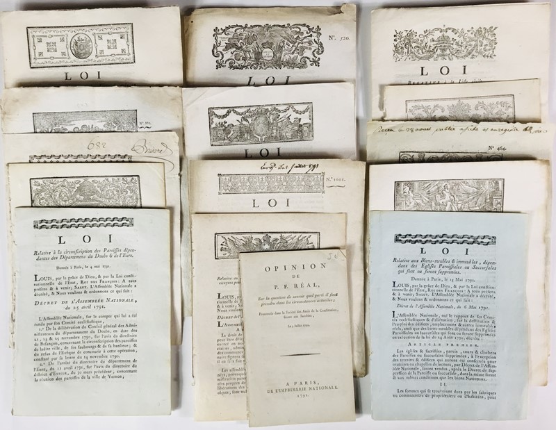 French Revolution. Creation of the new political, legal and administrative institutions of France. 15 pamphlets.  - Auction RARE BOOKS, PRINTS, MAPS AND DOCUMENTS. - Bado e Mart Auctions