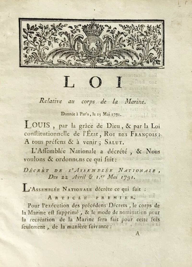French Revolution. Suppression of the Navy of the Kingdom and creation of the new  [..]
