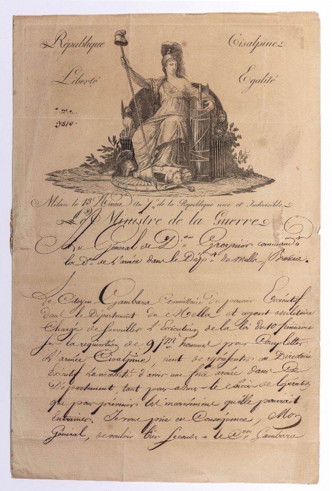 Cisalpine Republic. Copy of the letter of the Minister of War addressed to the General  [..]