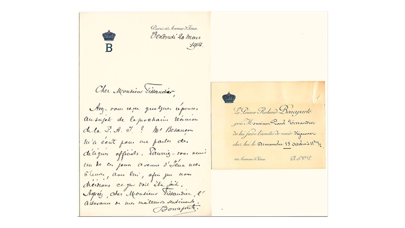 Prince Roland BONAPARTE. Signed letter and bussiness card of invitation to Paul Tissandier.  - Auction RARE BOOKS, PRINTS, MAPS AND DOCUMENTS. - Bado e Mart Auctions