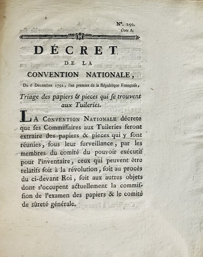 The documents for the prosecution of Louis XVI. Decret de la Convention Nationale…  [..]