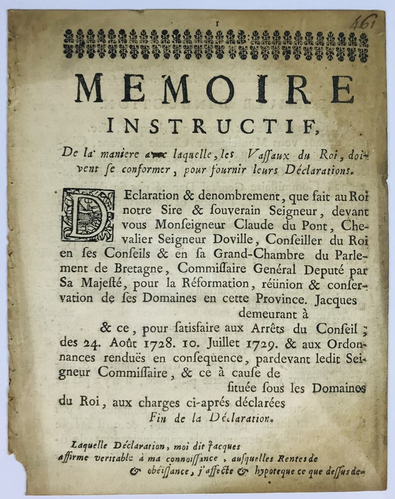 Brittany. Memorie Instructif, De la mani&#232;re avec laquelle, les Vassaux  [..]