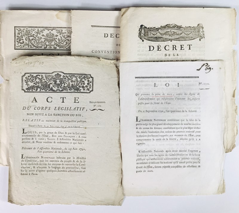 DANTON. Police and Public Safety. Collection of five Laws from 25 February 1791  [..]