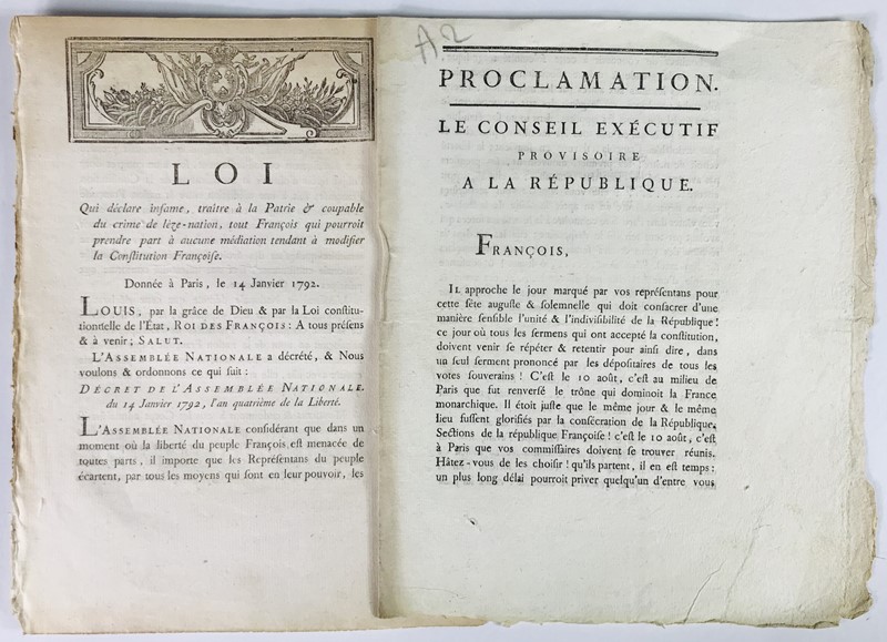 French Revolution. Constitution of the Republic. Two very rare documents on French Constitution.  - Auction RARE BOOKS, PRINTS, MAPS AND DOCUMENTS. - Bado e Mart Auctions