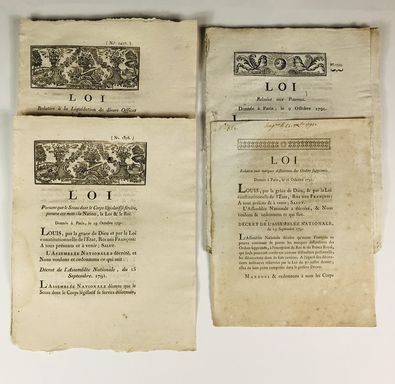 French Revolution. Hairdressers, badges of the nobility, trade documents, seal of  [..]