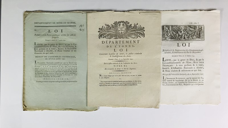 French Revolution. Police organisation. 3 pamphlets.  - Auction RARE BOOKS, PRINTS, MAPS AND DOCUMENTS. - Bado e Mart Auctions