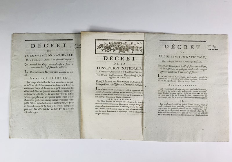 French Revolution. Public education, Pay of professors. 3 Pamphlets.  - Auction RARE BOOKS, PRINTS, MAPS AND DOCUMENTS. - Bado e Mart Auctions
