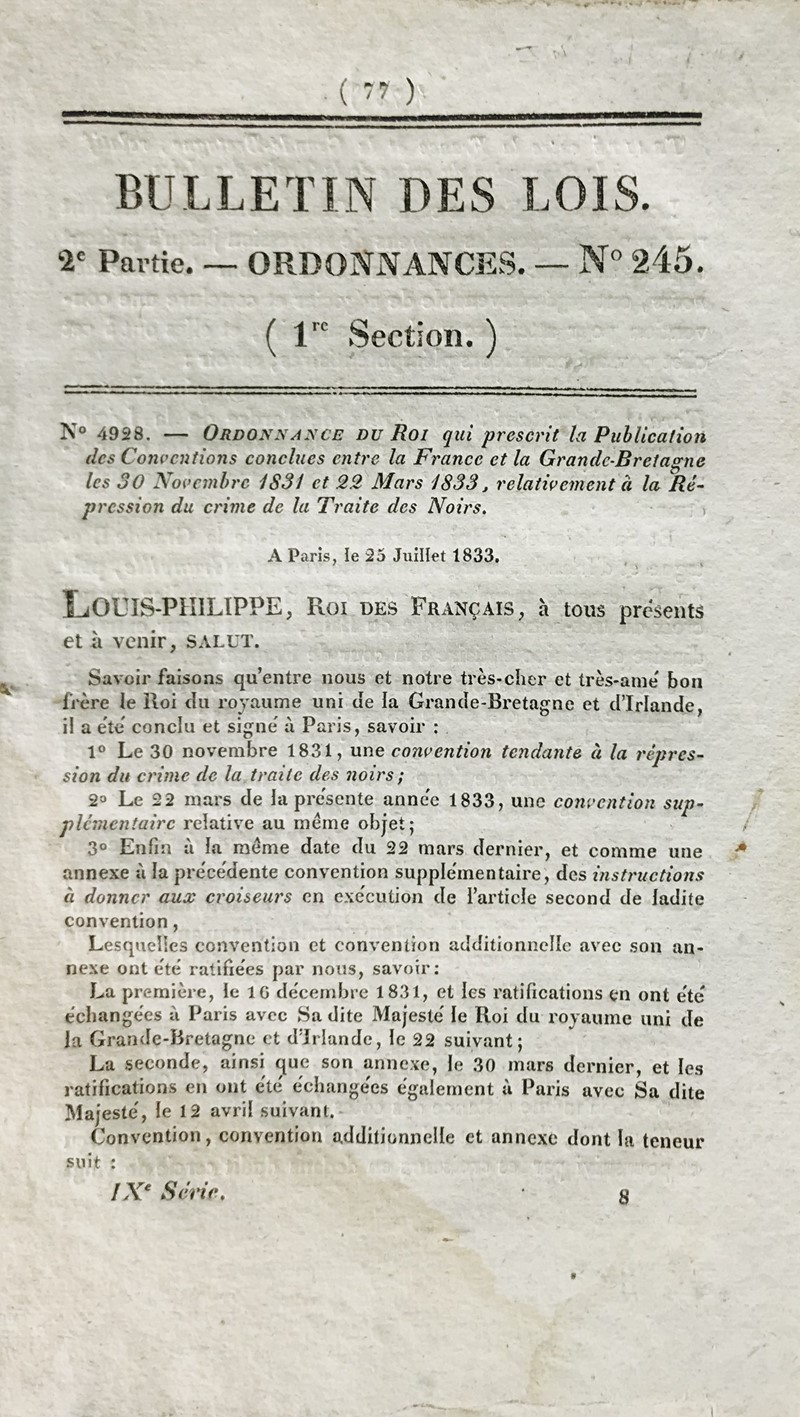 Franco-British Conventions Against the Slave Trade. Louis-Philippe I, king of the  [..]