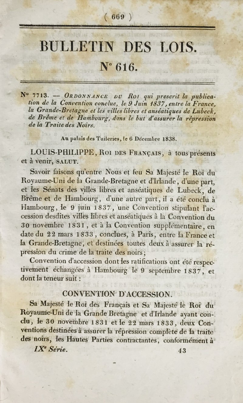 France, Lubeck, Bremen and Hamburg, against trafficking. Louis-Philippe I, king  [..]