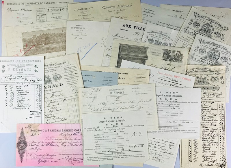 China - Indochina. BONS D&#39;ANTY. Collection of 25 invoices and business letters.  - Auction RARE BOOKS, PRINTS, MAPS AND DOCUMENTS. - Bado e Mart Auctions