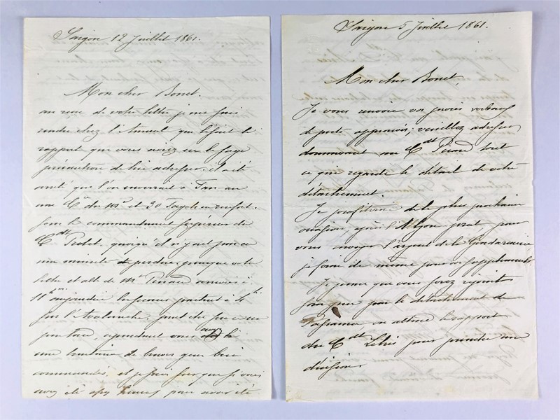 Cochinchina Campaign (1858-1862). DE LAPELIN. Two signed autograph letters.  - Auction RARE BOOKS, PRINTS, MAPS AND DOCUMENTS. - Bado e Mart Auctions