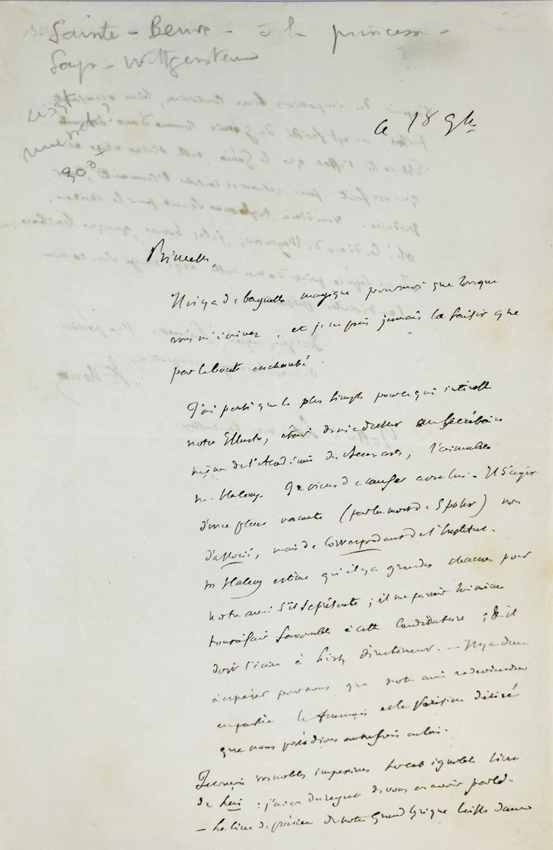 SAINTE-BEUVE. Handwritten letter addressed to Princess Carolyne of Sayn-Wittgenstein.  - Auction RARE BOOKS, PRINTS, MAPS AND DOCUMENTS. - Bado e Mart Auctions