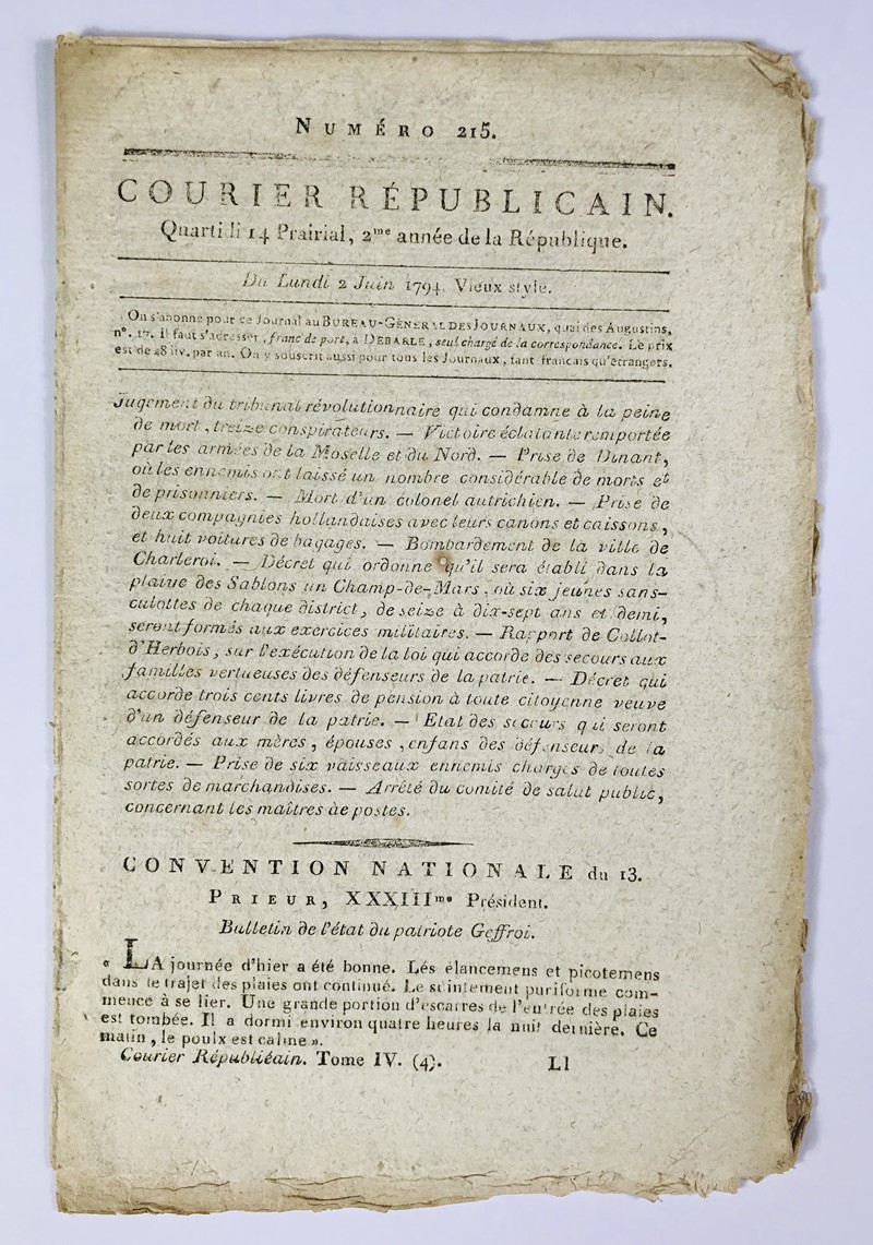 French Revolution. Beginning of the &#39;Terror&#39;. COURIER R&#201;PUBLICAIN.  [..]
