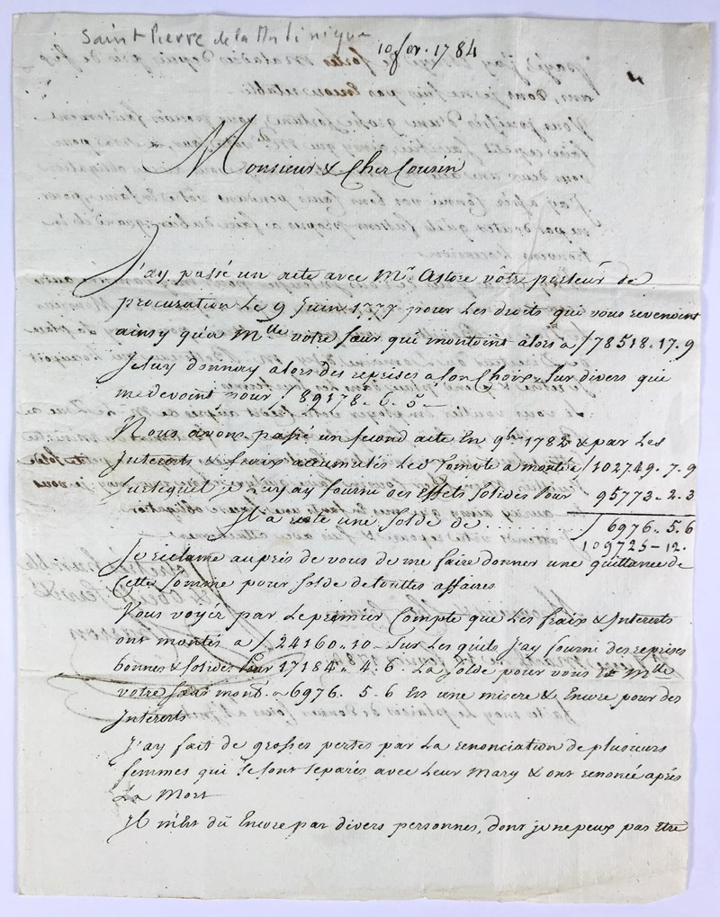 Martinique. CHARRON. Lettera autografa firmata a suo cugino il Barone d’Arcy,  [..]