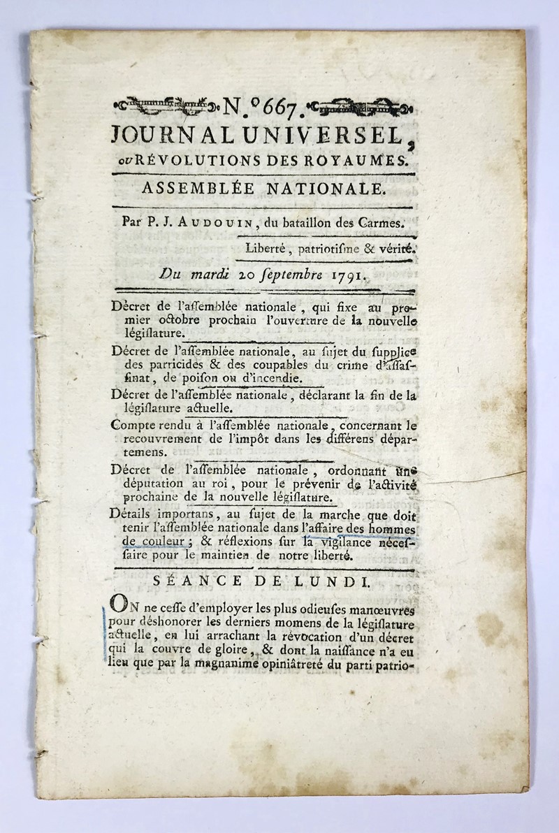 Abolition of Slavery. AUDOUIN. Journal Universel, ou R&#233;volution des Royaumes.  [..]