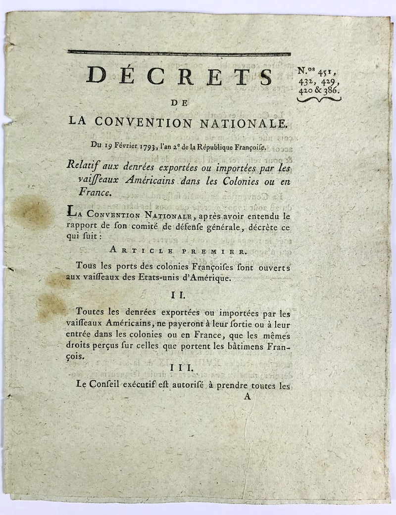 French Revolution. Trade United States - France. Corsairs. D&#233;crets de la  [..]