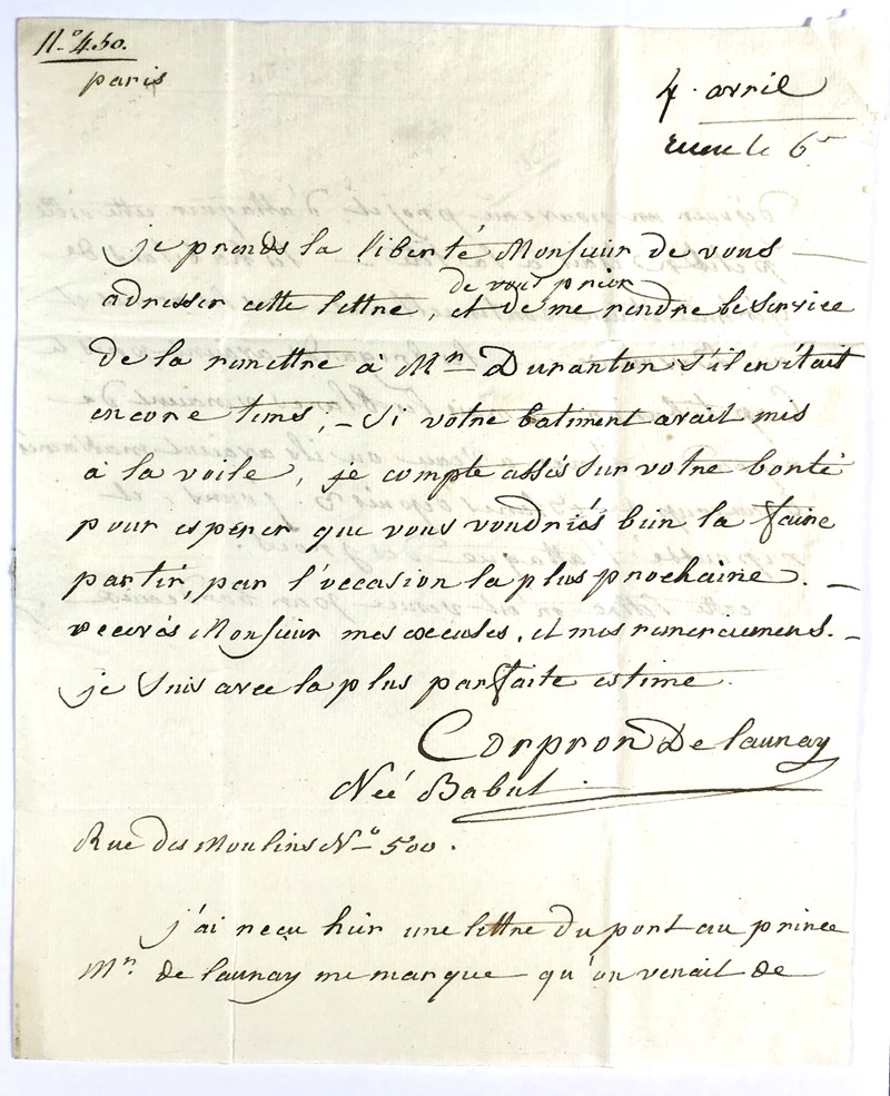 Santo Domingo - Haiti. CORPRON DE LAUNAY. Lettera autografa firmata, indirizzata  [..]