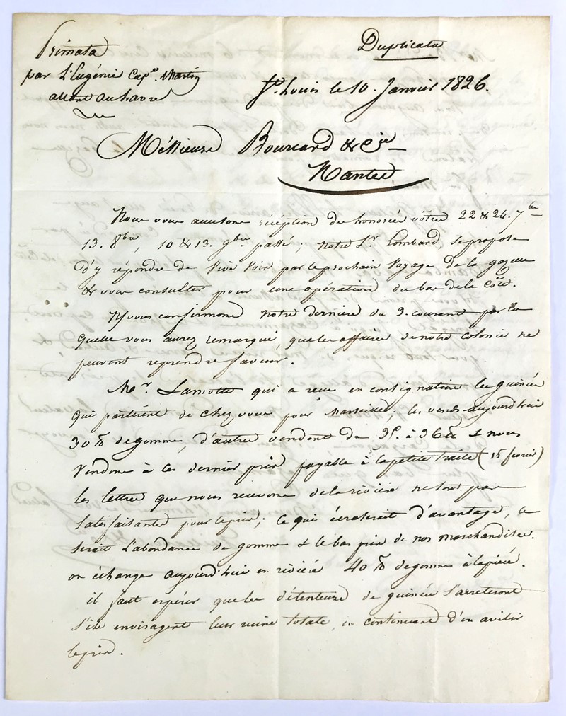 Senegal. Lettera autografa firmata indirizzata a &#224; Messieurs Bourcard &amp;  [..]