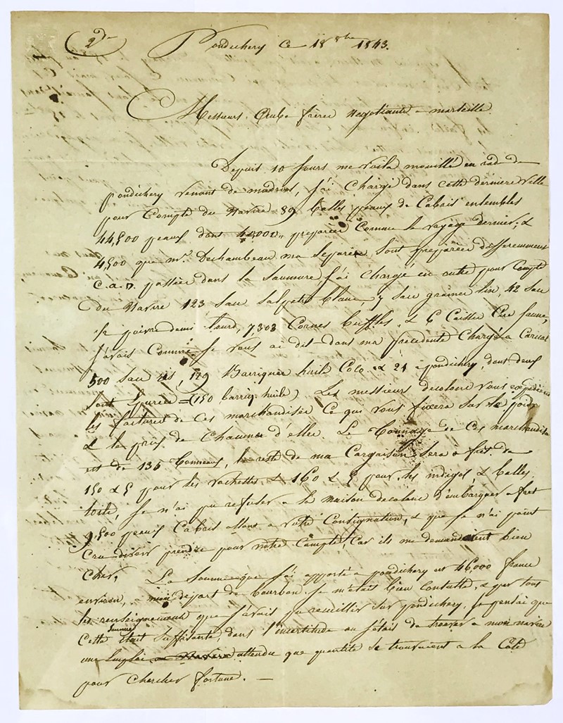 Pondich&#233;ry. LAUTIER. Lettera commerciale firmata, indirizzata a Aube Fr&#232;res  [..]