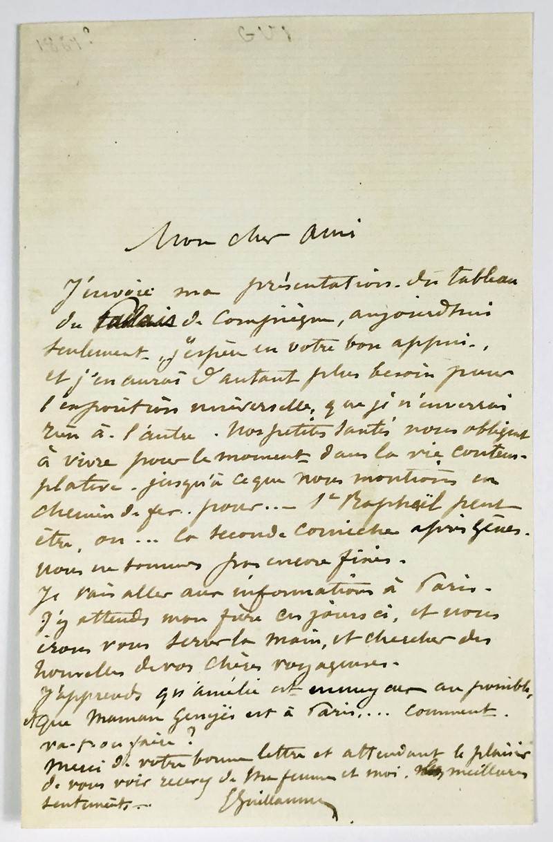 Autograph letter. GUILLAUME. Lettera autografa firmata indirizza a ‘Mon cher  [..]