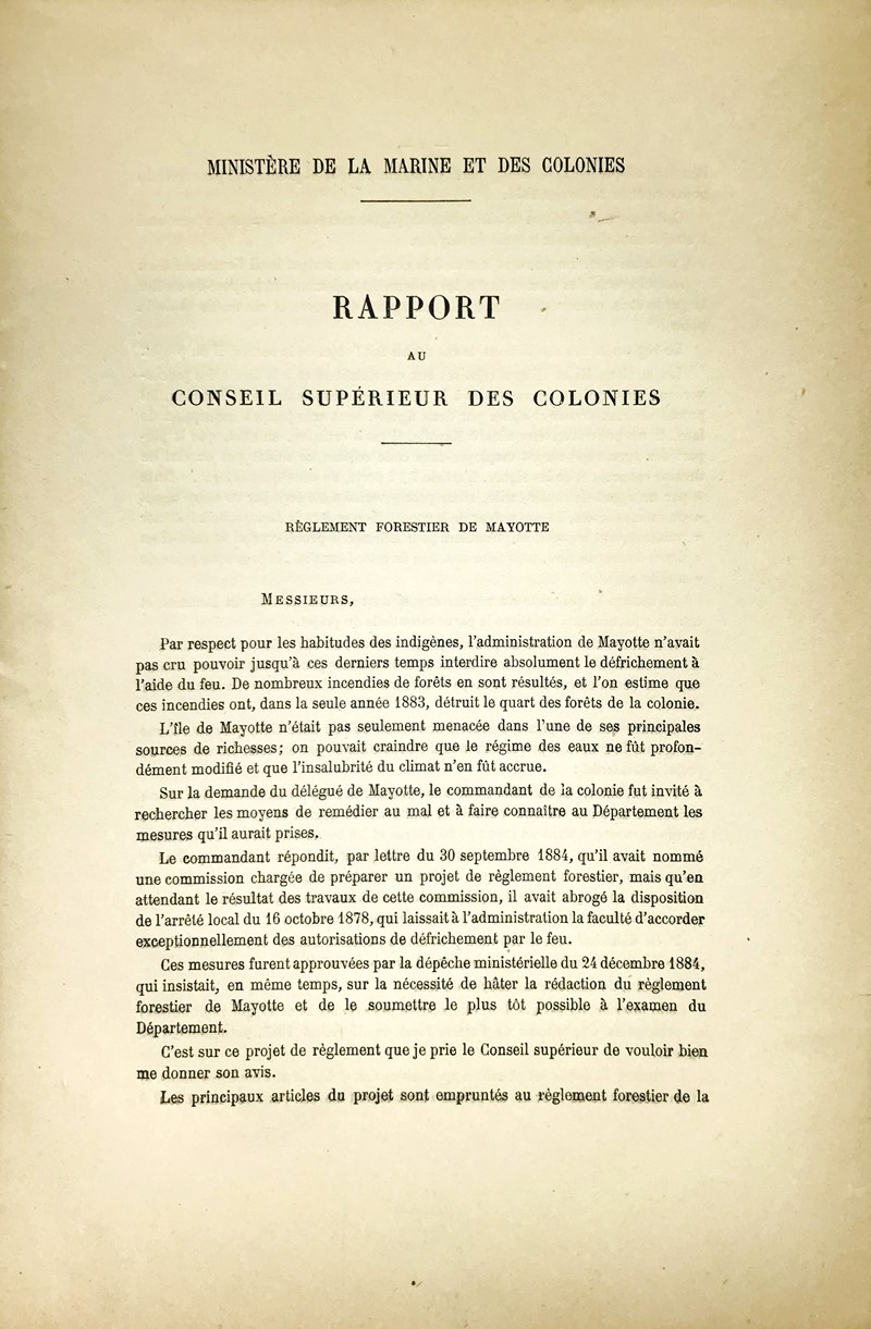 French colonies in the Indian Ocean. DE LA PORTE. Ministere de la Marine et des  [..]