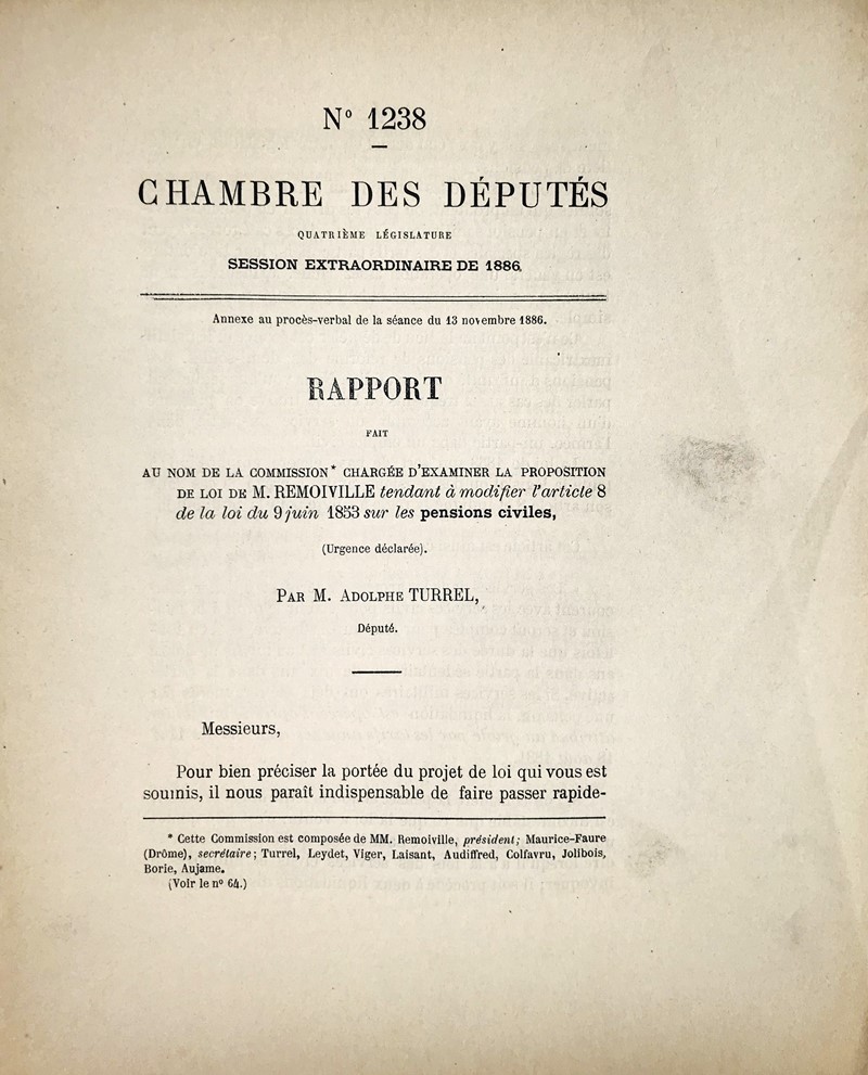 Civil pensions. TURREL. Rapport fait au nom de la Commission du budget chargee d’examiner  [..]