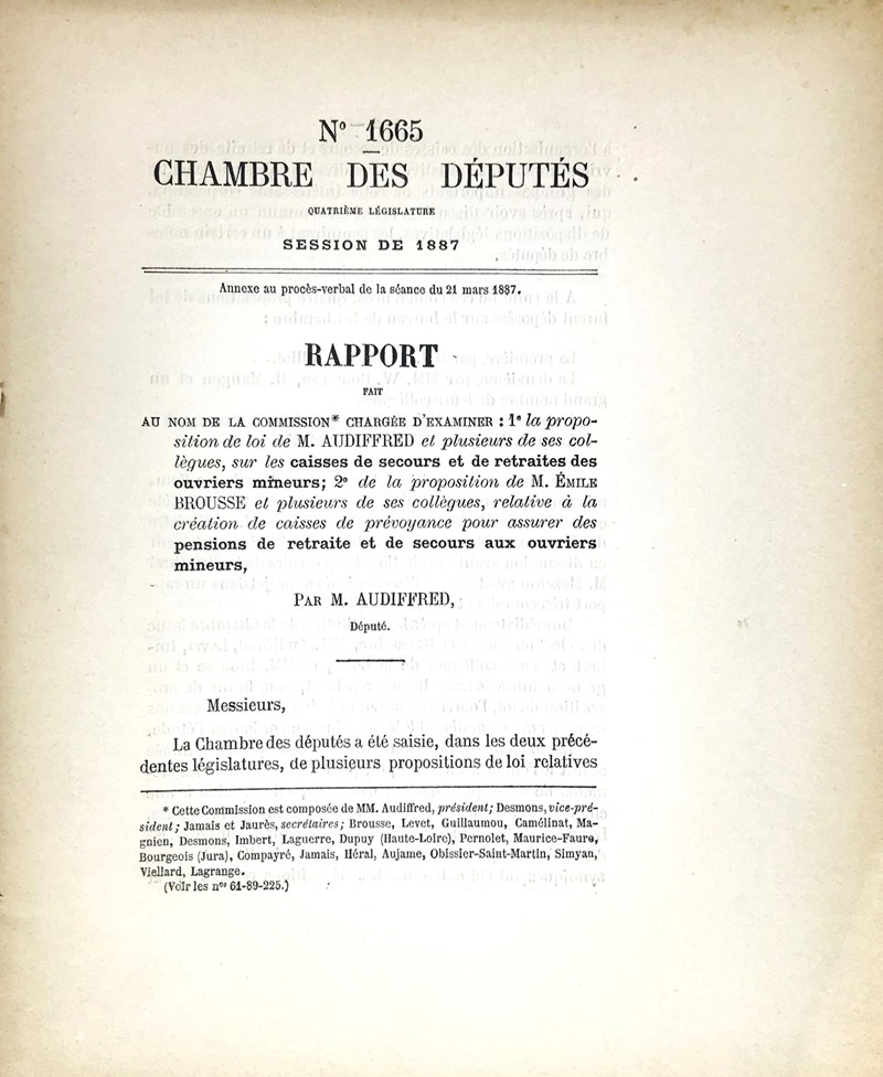 French Mines. AUDIFFRED – BROUSSE. Rapport fait au nom de la Commission chargee  [..]