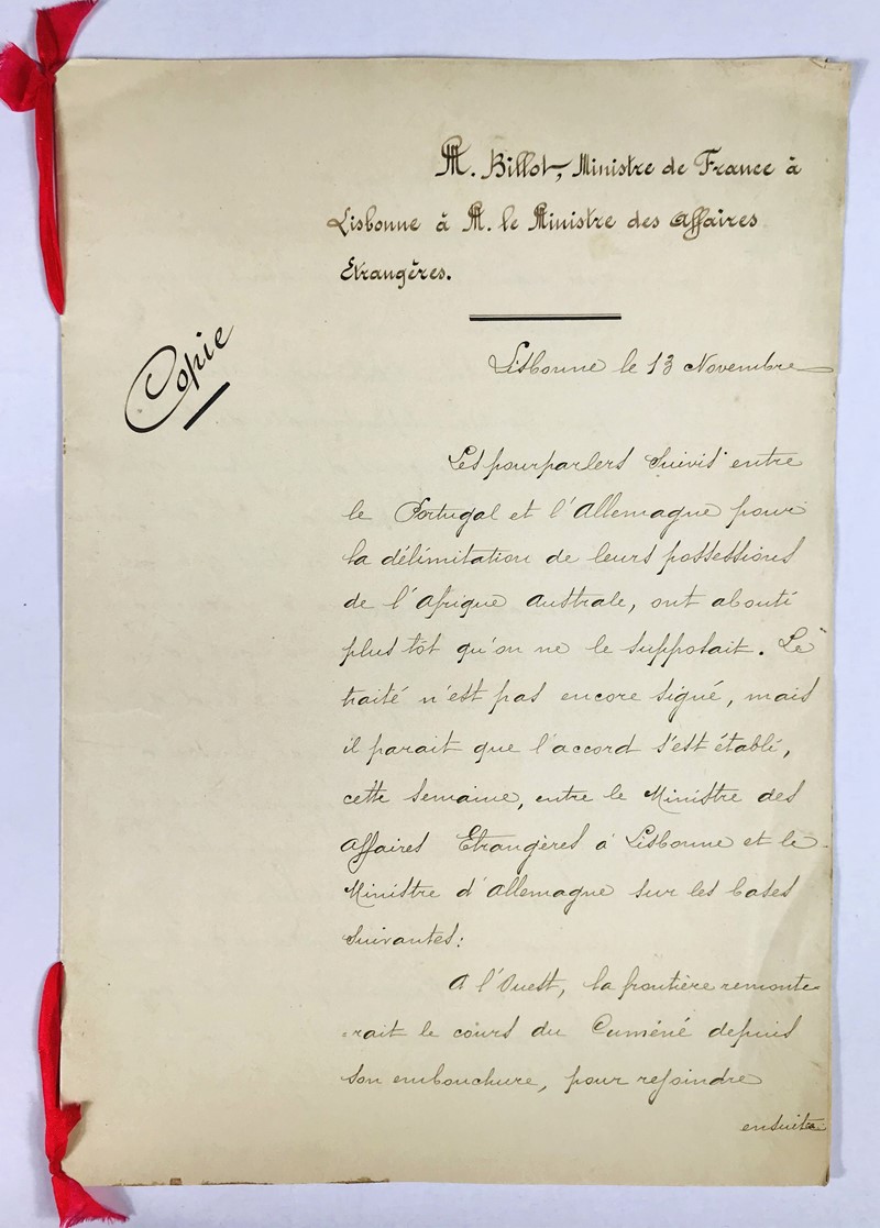 Agreement between Portugal and Germany for possessions in Africa. BILLOT. M. Billot,  [..]