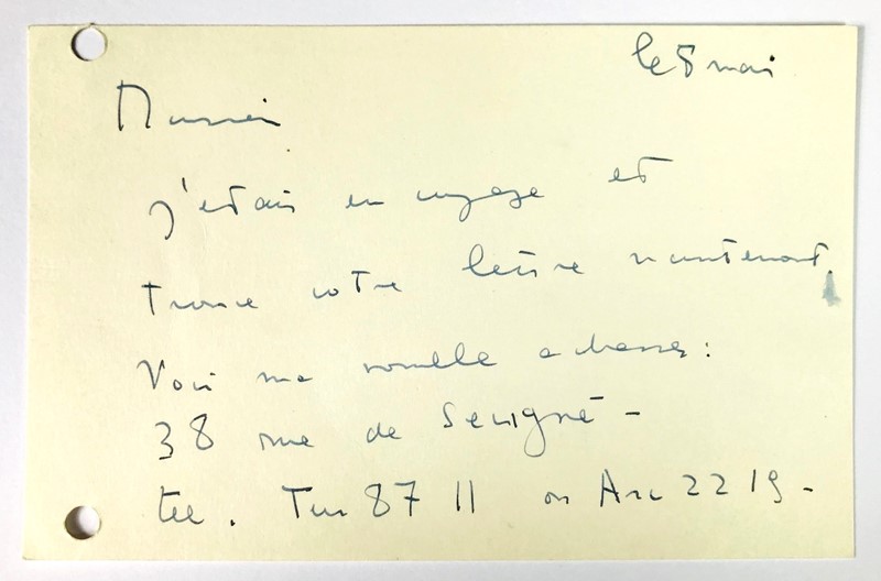 FINI. Signed autograph letter, addressed to Jean-Robert Delahaut. Before 1960.   [..]
