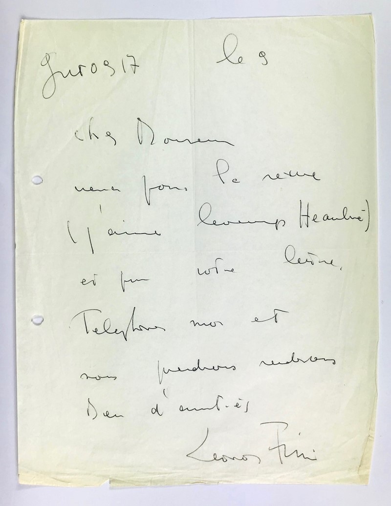 FINI. Signed autograph letter, addressed to Jean-Robert Delahaut. Reference to the  [..]