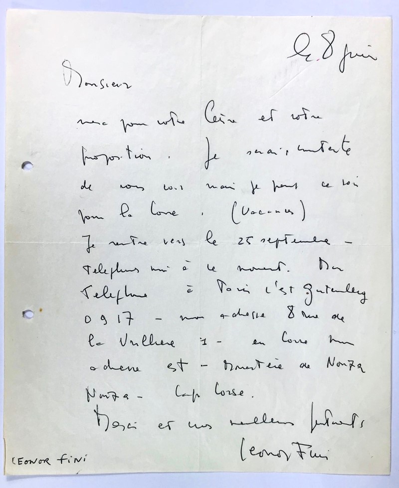 FINI. Signed autograph letter, addressed to Jean-Robert Delahaut. Post 1960.  -  [..]