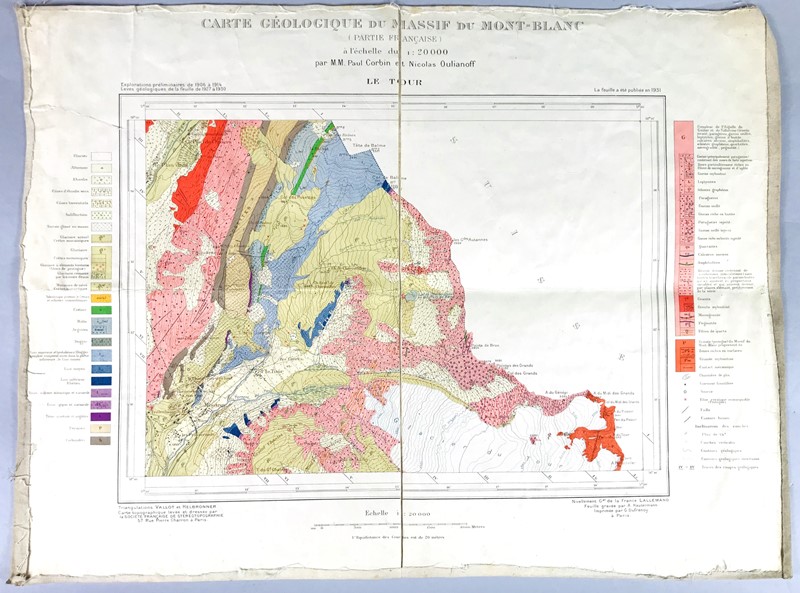 Geological Map of Mont Blanc. CORBIN - OULIANOFF - HAUSERMANN. Carte géologique  [..]