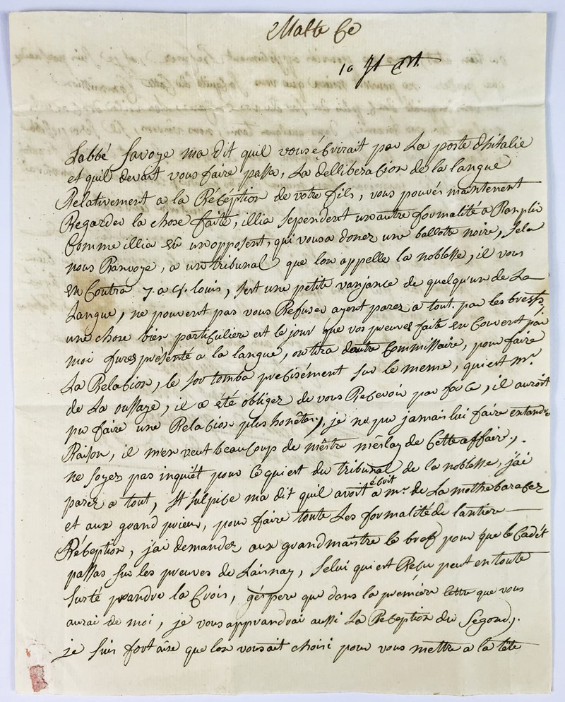 Order of Malta. DE GOURNAY. Signed letter to ‘Monsieur Laurence fils’.  [..]