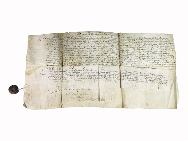 Parchment Manuscript. CHARLES IX, King of France. Extrait des Registres du Conseil  [..]