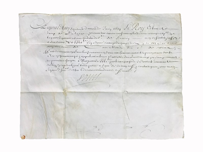 Parchment Manuscript. LOUIS XIV. Appointment as Major of the &#39;Sieur de Frarin&#39;.  [..]