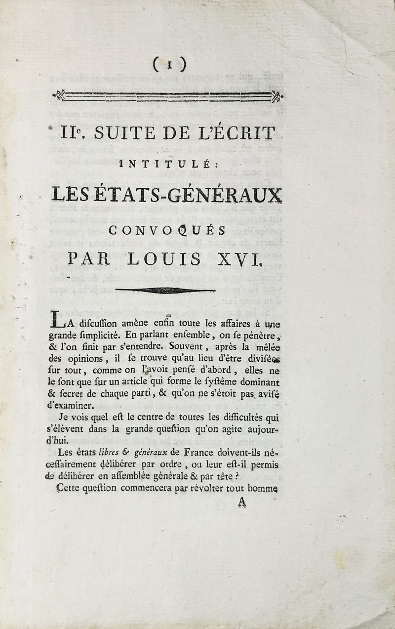 TARGET. Suite de l’Ecrit intitule: Les Etats-generaux convoques par Louis  [..]