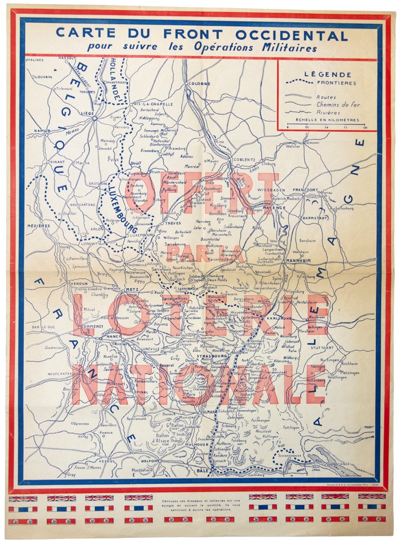 Liberation of France in 1945 from Nazi occupation. Carte du Front Occidental pour  [..]