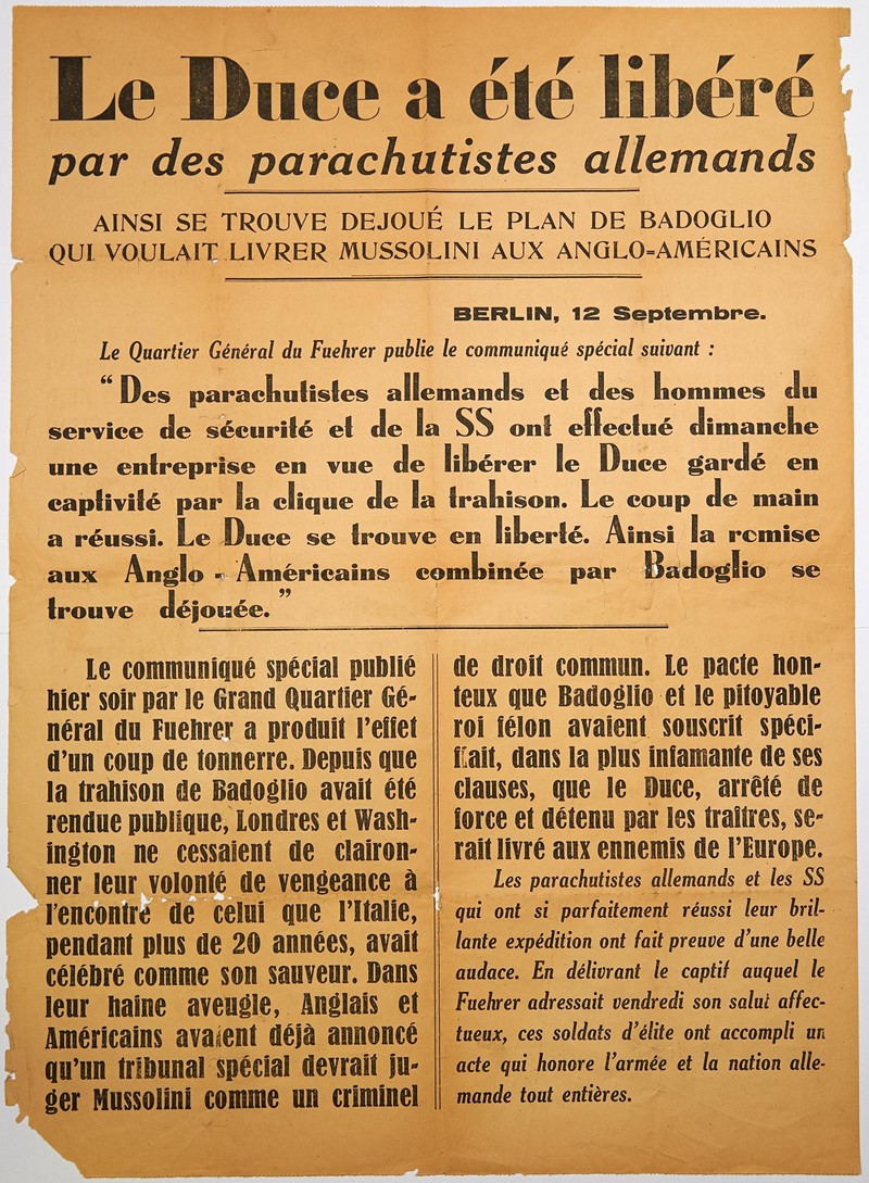 Liberation of Mussolini. Le Duce a eté libéré par des  [..]