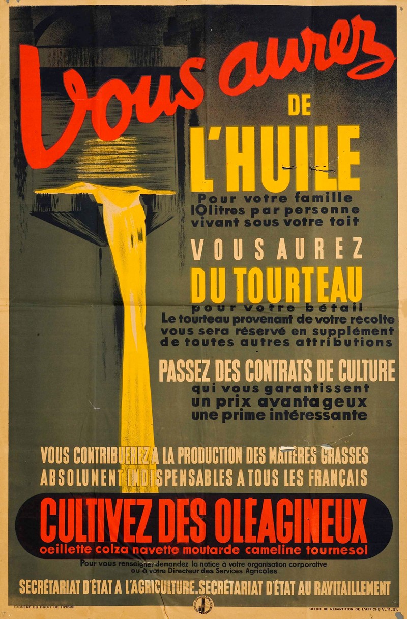 WWII Poster. Vous aurez de l’huile pour votre famille.  - Auction RARE BOOKS,  [..]