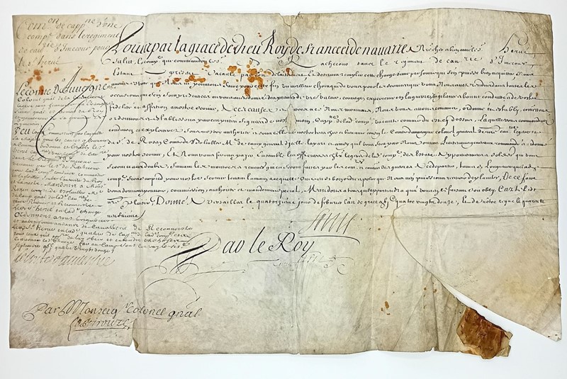 Parchment Manuscript signed by the King Louis XIV. Commission de Capitaine d’une  [..]