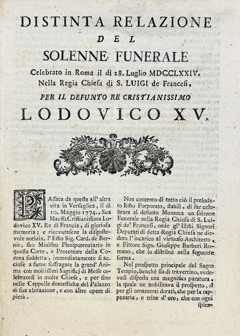 Funeral apparatus of King Louis XV. Distinta relazione del solenne funerale Celebrato  [..]