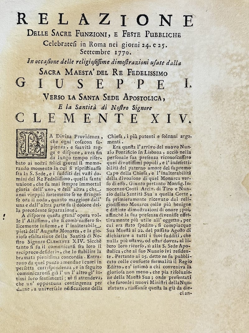 Roman Festival Booklet. Relazione Delle Sacre Funzioni, e Feste Pubbliche Celebrate  [..]