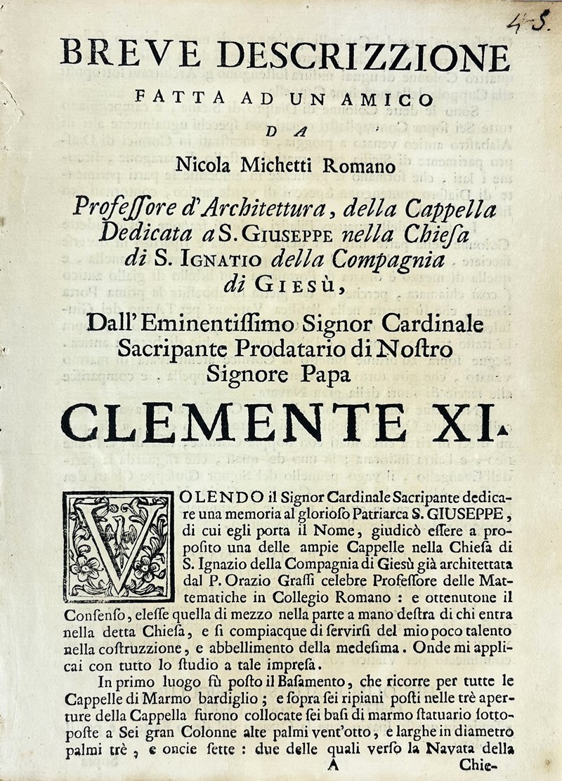 Baroque Architecture. MICHETTI. Breve descrizzione... della Cappella Dedicata a  [..]