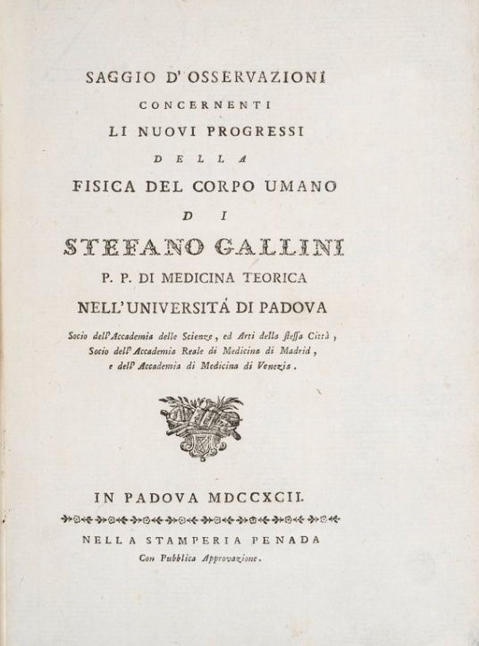Physiology. GALLINI. Saggio di osservazioni concernenti li nuovi progressi della  [..]