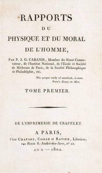 Physiology. CABANIS. Rapports du Physique et du Morale de l&#39;Homme.  - Auction  [..]