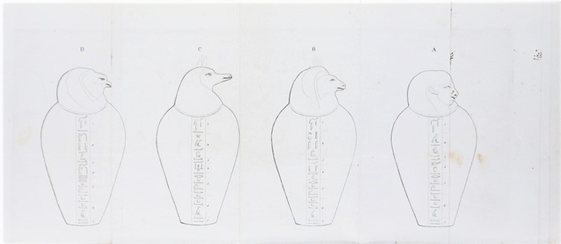 Egypt. UNGARELLI. Illustrazione di quattro vasi funebri di alabastro provenienti  [..]