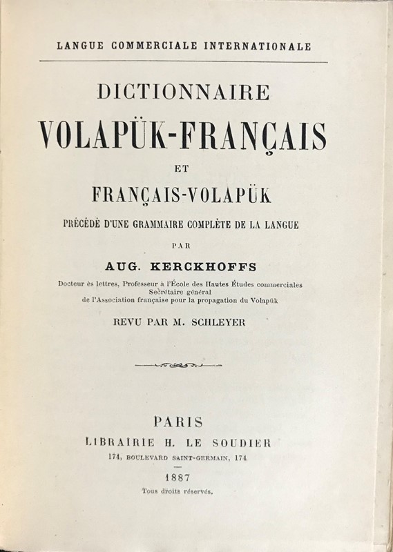Linguistics. KERCKHOFFS. Dictionnaire volapuk-fran&#231;ais.  - Auction Fine Books, Manuscripts, Prints and Autographs - Bado e Mart Auctions